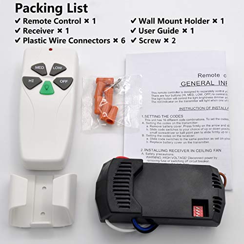 Universal Ceiling Fan Remote Control Kit Replacement For Harbor Breeze Hampton Bay Hunter, W/Light Dimmer,3-Speed, For Replace Fan28R Fan-53T 2Aazpfan53T Kujce9103 Fan-11T Chq8Bt7030T Uc7030T Fan-Hd #TOP6