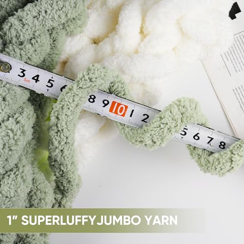 Image of 8 Packs Jumbo Chunky Chenille Yarn - 1820g(64oz) 254 Yards (761ft) Bulky Yarn - Chunky Yarn for Hand Knitting Blanket,Cushions, Pet Bed - Soft and Durable(Sage Green)
