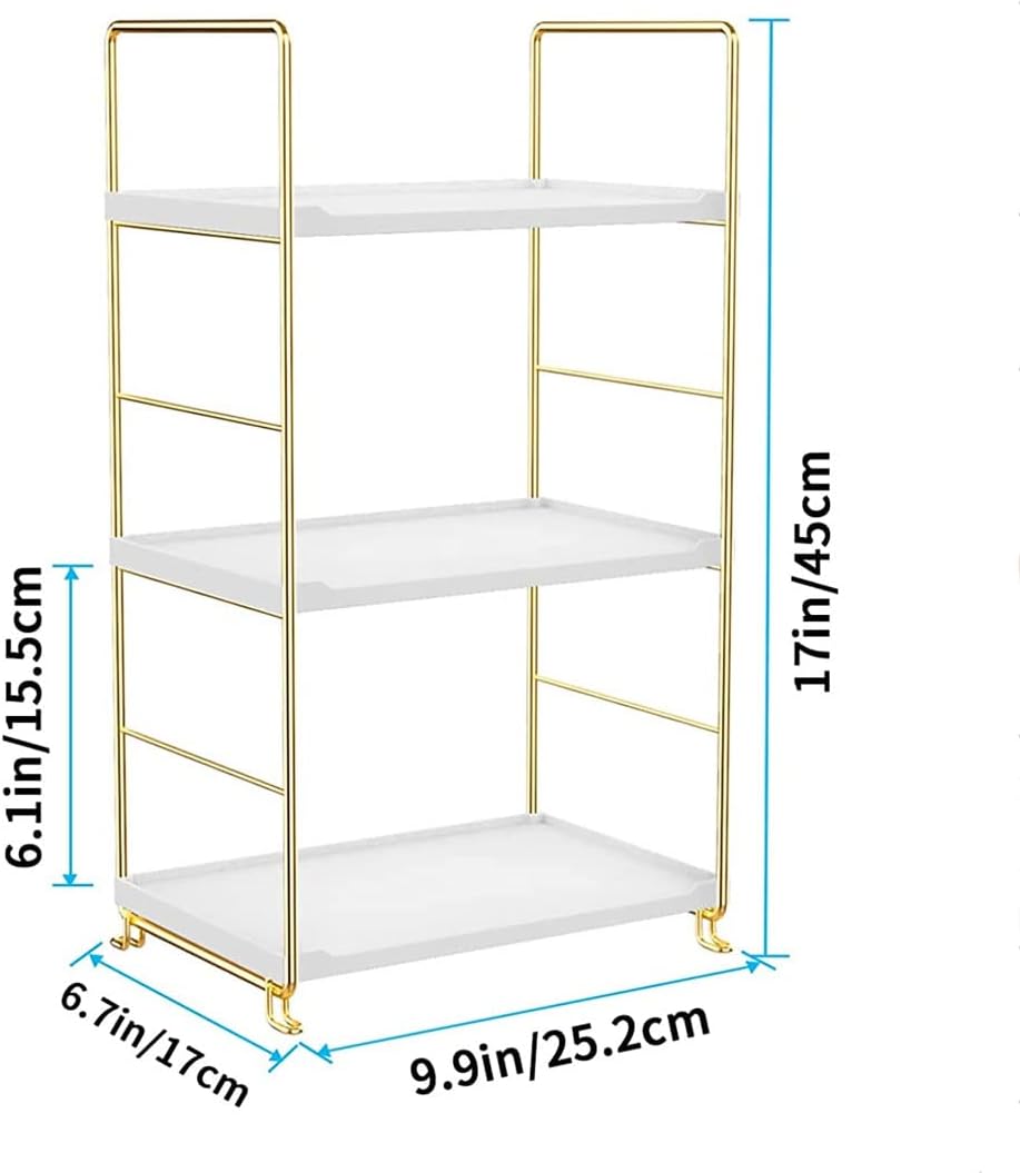 3-Tier Kitchen Spice Rack, Freestanding Stackable Organizer Shelf, Bathroom Countertop Storage Shelf, Cosmetic Organizer Holder, Square Standing Rack (Golden)