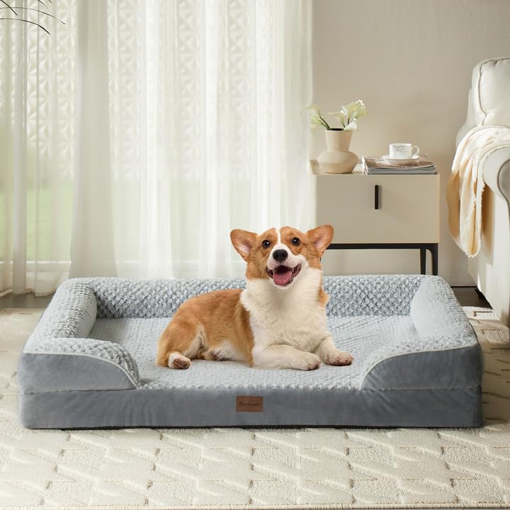 LNSSFFER Orthopedic Dog Beds for Medium Dogs, Sofa Bed Dogs. Egg Crate Foam with Removable Washable Pillow Cover, Waterproof Couch Anti-slip Bottom, Pet Bed., Grey