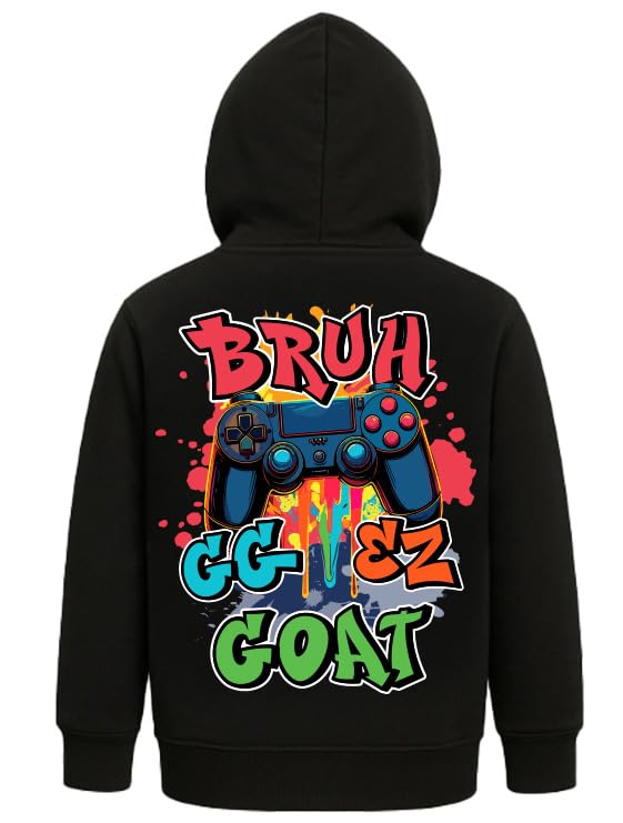 Tstars Funny Meme Gamer Hoodie for Kids Bruh GG EZ Goat Youth Boys Gaming Sweatshirts Hoodies Gift Apparel Youth Hoodie X-Large Black
