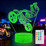 POSSHE Dirtbike-Geschenke, Motorrad-Nachtlicht – Motorrad-Geschenke für Jungen, 3D-Illusionslampe mit 16 Farbwechseln, Fernbedienung mit Timer, dimmbar, Dekoration für Kinder- und Männerzimmer