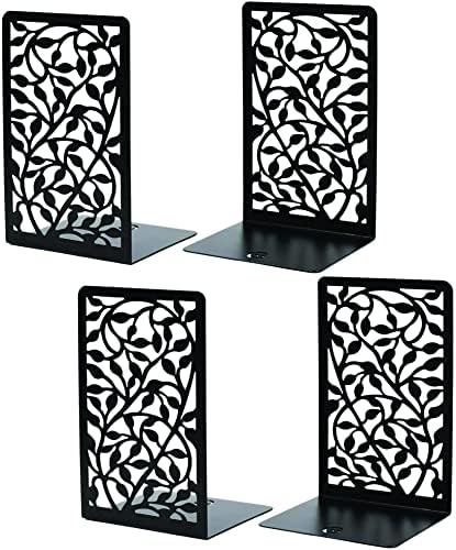 CNK Book Ends Bookends for Decorative Books Holder Bookend Shelves End Hold Heavy Duty Holders Stoppers Metal Stopper Cute Boho Bookshelf Holds Cookbook Office Home Set of 4 Bookends Pair Black
