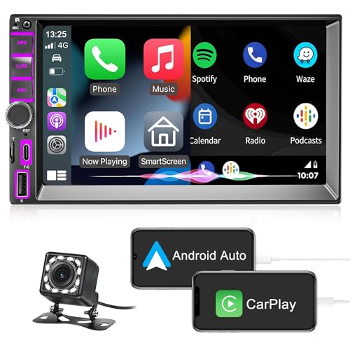 DYWSWINN Radio de Coche 2 DIN con Apple CarPlay & Android Auto, 7 Pulgadas HD Pantalla táctil RDS FM/Am Vehicle Radio con Carga de teléfono Tipo C, Bluetooth, Mirror Link, SWC, cámara Trasera
