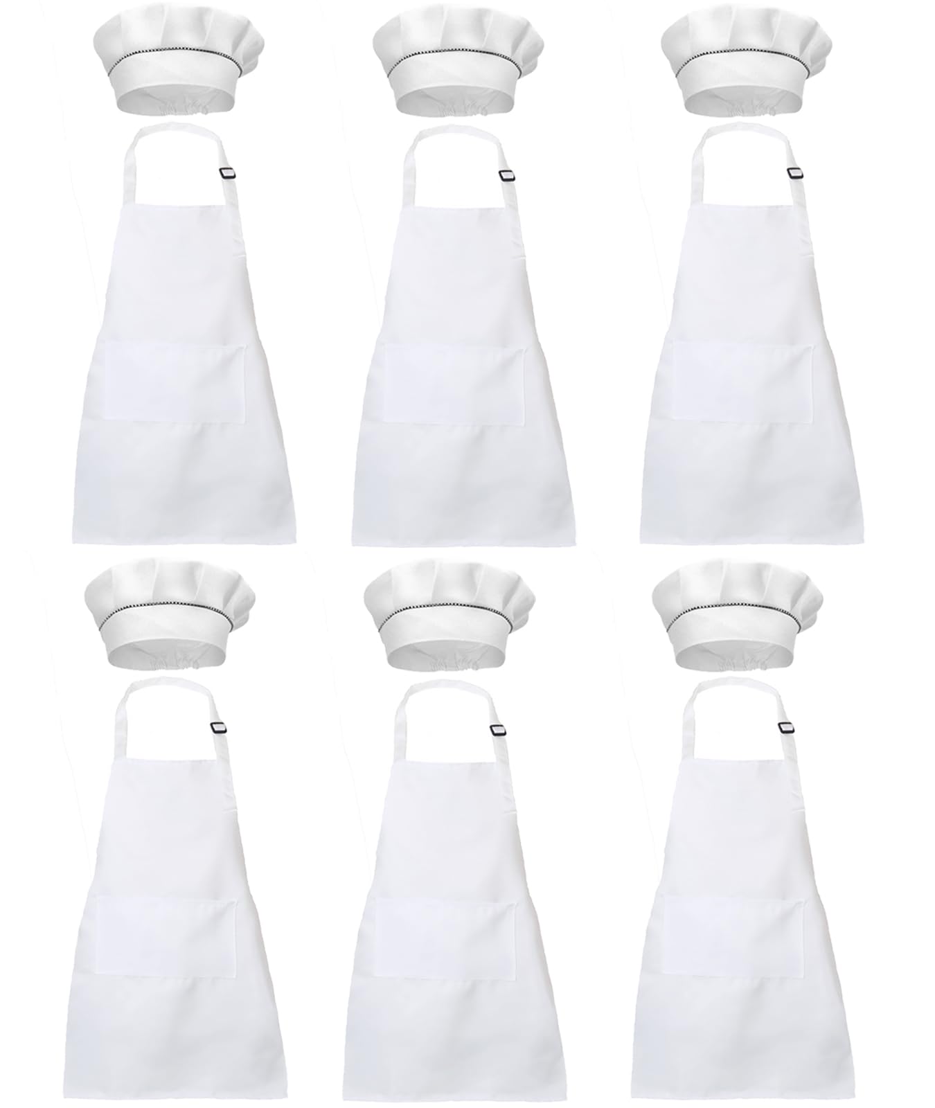 Juego de 6 delantales infantiles y gorro de cocinero, delantal ajustable con bolsillos, para niños y niñas