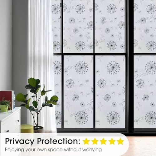 Image of WALLMATE Window Privacy Film Frosted Vinyl Glass Covering, UV Blocking, Non-Adhesive, No-Glue, for Bathroom Living Room Office, (White Snow, 24x80 Inch)