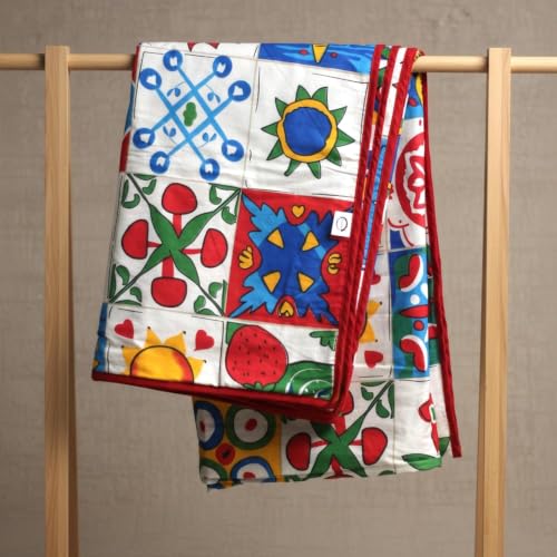 Image of LORETO - A QUALITY LINEN BRAND 100% Cambric Cotton Double Dohar 88 x 90 Inches, 3-Layer Lightweight AC Blanket with Soft Cotton Flannel Filling, Summer Quilt, Reversible, Cherry Red and Cobalt Blue