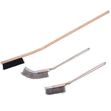 DENTRUN 3 Pack Wooden & Stainless Steel Long Handle Bird Cleaning Brush, Pet Supply Feeder Cage Accessory for Parrot Birds