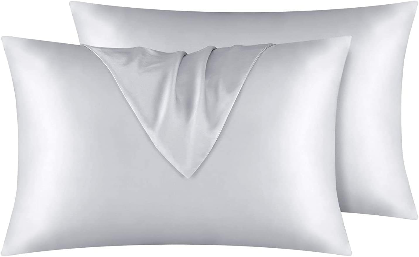 Hotel Luxury Silk Satin 5 Piece Comforter Set- All Season Comforter, Flat Sheet, Fitted 18 inch Deep Pocket, Pillowcases, Silver Bedding Sets for California Queen Size Bed