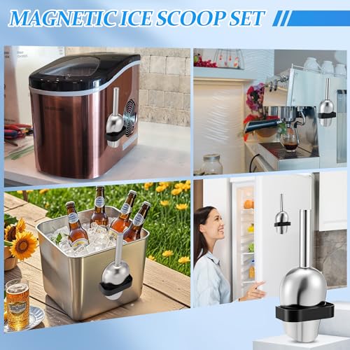 Image of Ice Scoop with Magnetic Scoop Holder Compatible with GE Opal 2.0 Nugget Ice Makers, 9 In Low-Carbon Stainless Steel Alloy Scooper for Kitchen Refrigerator Accessory Pet Food Scooper(Black)