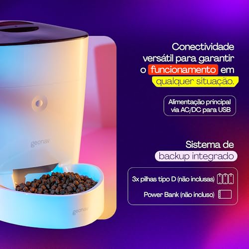 Hi by Geonav Alimentador Inteligente Wi-Fi, 4 Litros, para Pets, HIPETCOM, Compatível com Alexa, Branco