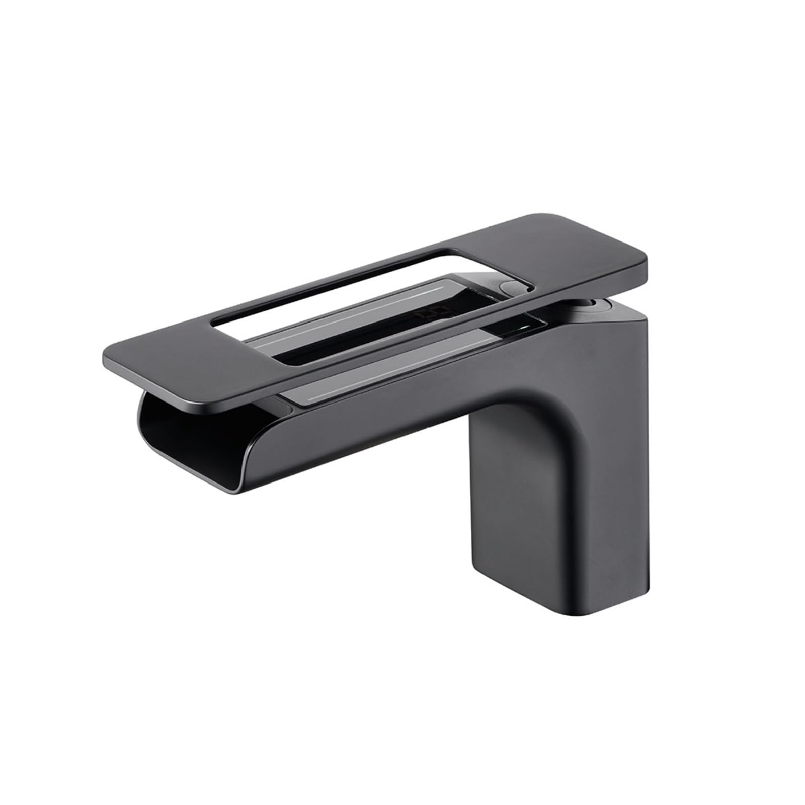 LED Waterfall Basin Faucet with Digital Display, 3-Color Temp Light Tap,Safe and Reliable(Nero)