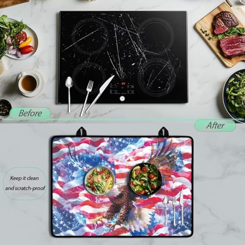 Image of Poceacles Independence Day Kitchen Decor Stove Top Cover for Ceramic Glass Stove Cover Oil Resistant Prevent Scratching Oven Cooktop Mat for 4th of July, Eagle American Flag Pattern