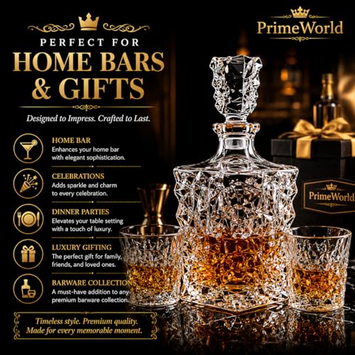 Image of PrimeWorld European Diamond Crystal Clear Glass Decanter 1 Pcs - Perfect For Whiskey, Scotch, Wine, Vodka, Tequila, Rum Etc (850 milliliter)