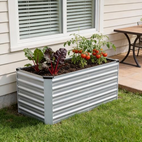 INNO STAGE 4x2x2ft Galvanized Raised Garden Bed, Raised Garden Bed Kit-Metal Planter Box Outdoor, Planting for Vegetables, Fruits, Herbs, Flowers, Silver by INNO STAGE - Used condition - Image 9