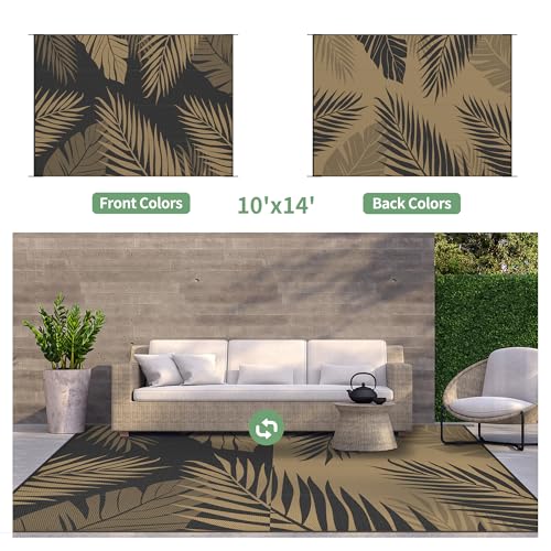GENIMO Outdoor Rug 10' x 14' Waterproof for Patios Clearance, Reversible Outdoor Plastic Straw Camping Rug Carpet, Large Area Rugs Mats for RV, Camper, Deck, Balcony, Porch, Beach, Picnic, Black&Brown by GENIMO - Image 2