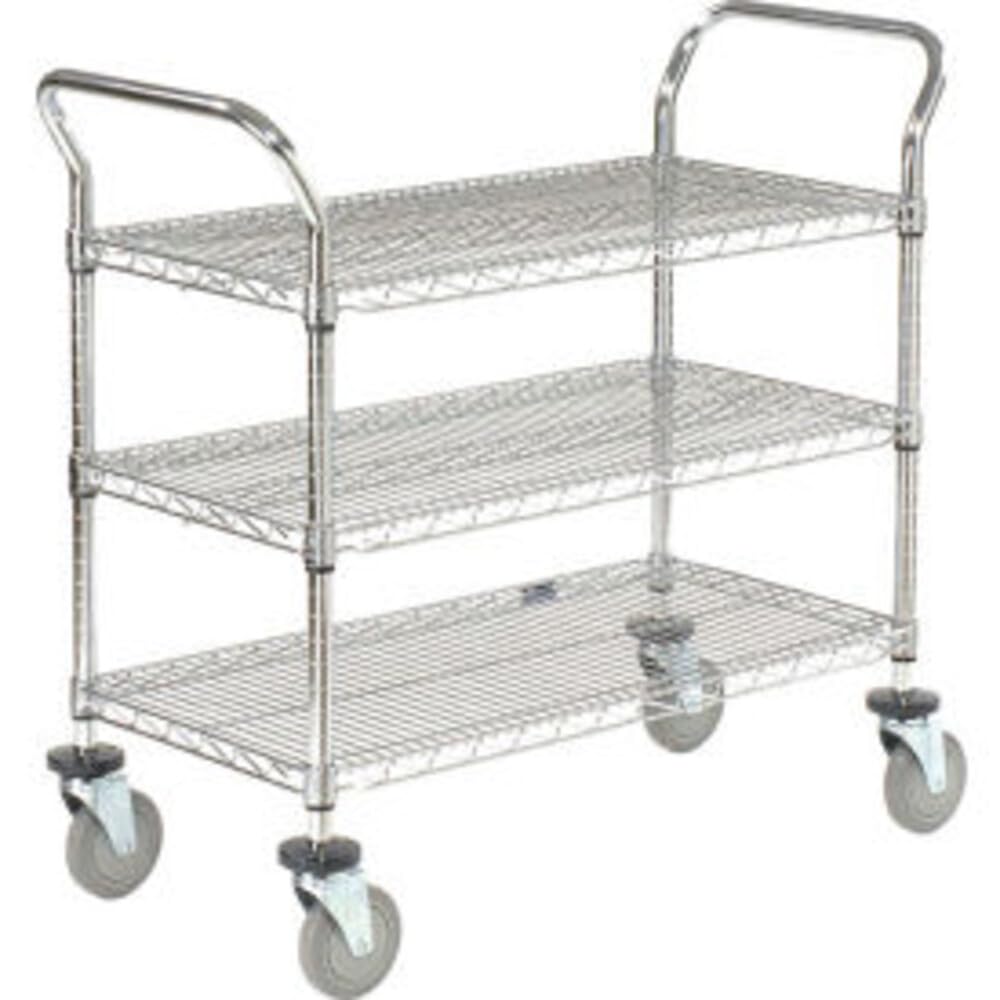 Heavy Duty 2 Tier Wire Shelf Rolling Utility Cart by Nexel – 18"x36"x39", Polyurethane, Chrome, Model 1836P2CB