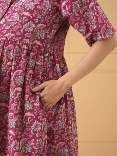Image of The Mom Store Maternity and Nursing Dress | Pre and Post Pregnancy Dress for Womens | Zipper /Button Opening | Causal Wear | Trendy Stylish Causal Dresses for New Moms