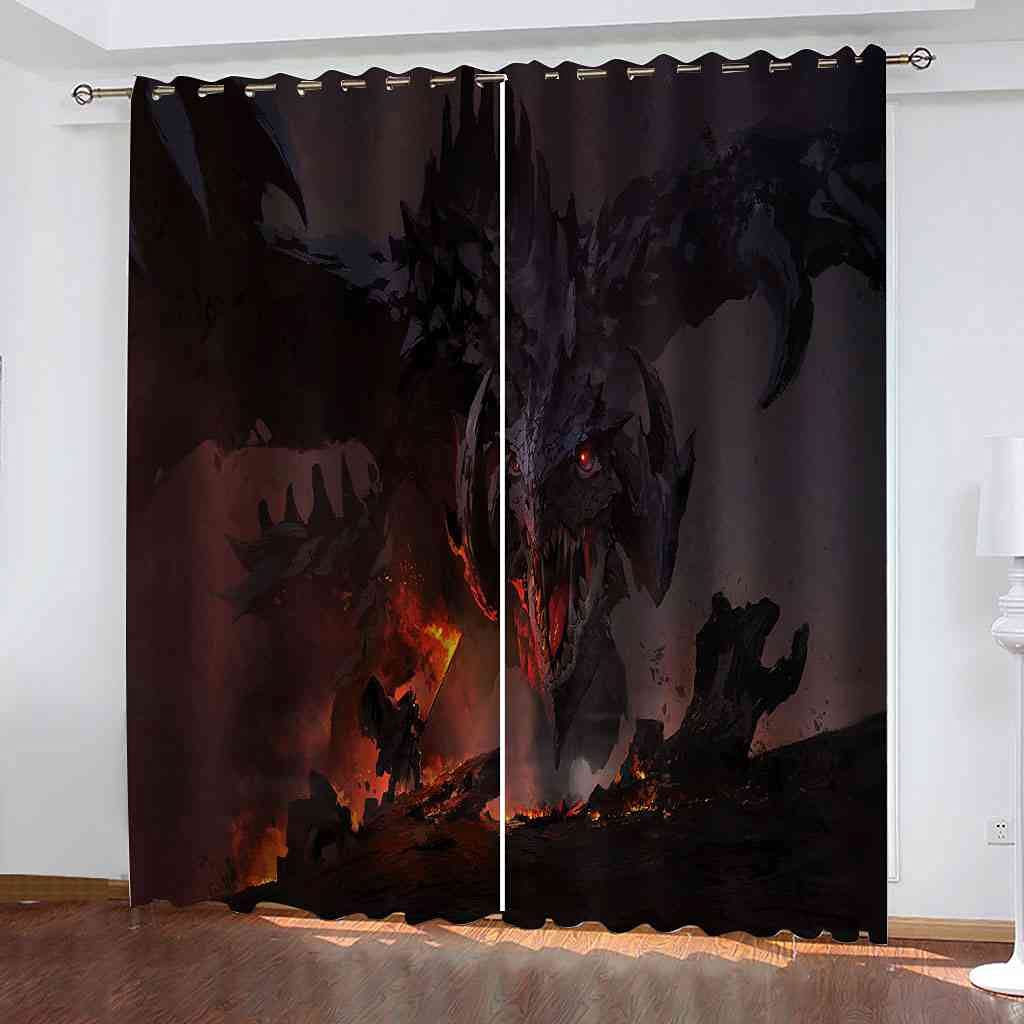 Rideaux salon et chambre enfant occultants 3D motif Aigle noir pour un sommeil calme