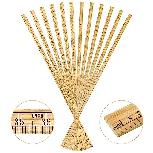 Fulmoon 12 Pieces 39' Meter Stick Yard Stick Wood Double Sided Thick Ruler Yardsticks Bulk for...