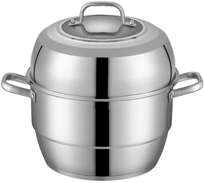 304 Stainless Steel Steamer/Soup Pot with Steamer 2 Layers Household 28cm/30cm/32cm/34cm Commercial Repeatable for 3-8 People (Size: 32cm)(30cm)(28cm)