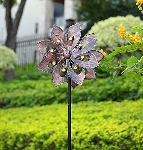 Wsgift Copper 75In Solar Wind Spinner Multi-Color Seasonal Led Lighting Solar Powered Glass Ball With Kinetic Wind Spinner Dual Direction For Patio Lawn & Garden #TOP6
