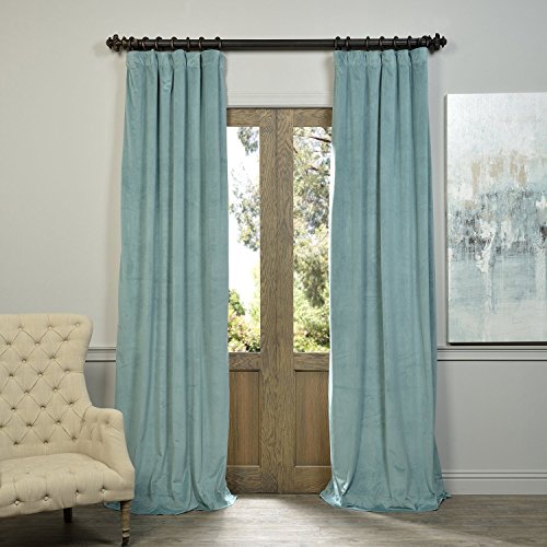 HPD Half Price Drapes Signature Velvet Thermal Blackout Curtains for Living Room 96 Inch Long (1 Panel) Rod Pocket Insulated Blackout Curtains for Bedroom Window Curtains, 50W x 96L, Aqua Mist