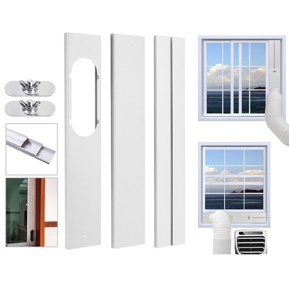 DAZZLEEX Placa de bloque de aire acondicionado portátil libremente estirable y ajustable adaptador pinguino ventana abatible, 55-160 cm con tornillos para kit de diapositivas de ventana (2 piezas)