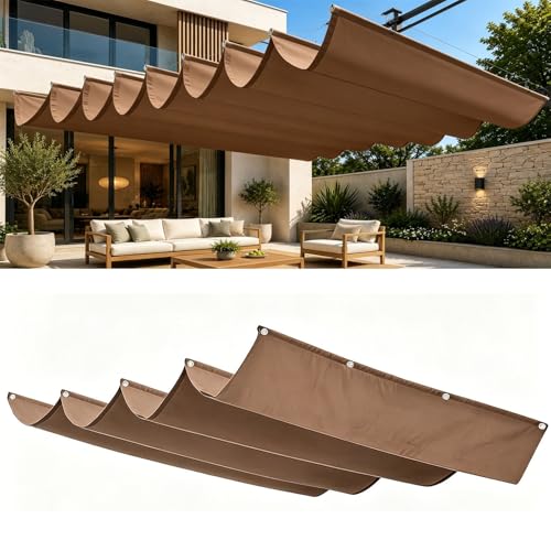 Voile d'ombrage rétractable vague brun 220x600 cm pour terrasse