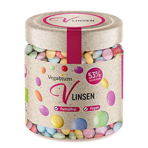 Vegablum Vlinsen Schoko | Bio, Vegan & Plastikfrei | Leckere Schokolinsen, Snacks, Süßigkeiten im Glas, 1er Set (1 x 150g) Cover