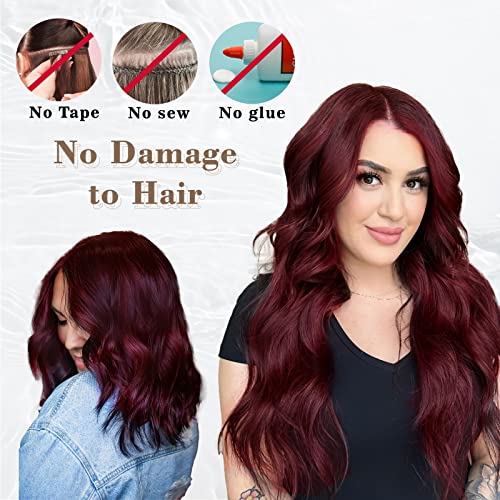 Qgz Invisible Wire Hair Extension With 4 Secure Clips Adjustable Transparent Secret Long Wavy Invisible Secret Hairpieces For Women 20 Inch (Burgundy) #TOP2