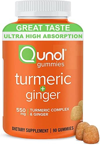 Qunol Gummies, Gummy,Healthy Inflammation Response, Joint Health, Skin Health with 500mg Turmeric + 50mg Ginger, Joint Support Supplement, Ultra High Absorption, Vegan, Gluten Free, 90ct Gummies