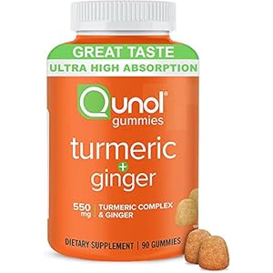 Qunol Turmeric and Ginger Gummies – Joint Support Supplement with Ultra High Absorption, 90 Count Vegan and Gluten Free Gummies