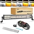 Auxbeam LED Light Bar 22 Inch 120W, 6 Modes Amber White Strobe LED Bar Dual Color Flood Spot Combo Fog Off Road Driving Work Light with 10FT Wiring Harness for Truck Boat Tractor ATV UTV Jeep Pickup