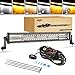 Auxbeam 4 Inch+22 Inch LED Pods, 6 Modes Amber White Strobe LED Bar Dual Color Flood Spot Combo Fog Off Road Driving Work Light with 10FT Wiring Harness