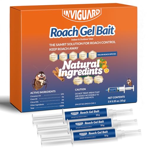 Roach Gel Bait, 3Tubes x 10-Grams, Roach Gel Bait Traps, Cockroach Repellents for German and Small Roaches, Cockroach Deterrent for Home and Kitchen, Quick Elimination of Indoor Roaches Nests