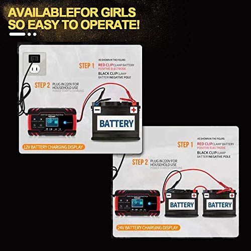 B-Qtech Battery Charger 12V 8Amp/24V 4Amp Automotive Smart Battery Maintainer for Car, Truck, Motorcycle, Lawn Mower, Boat, RV, SUV, ATV - Thumbnail 3