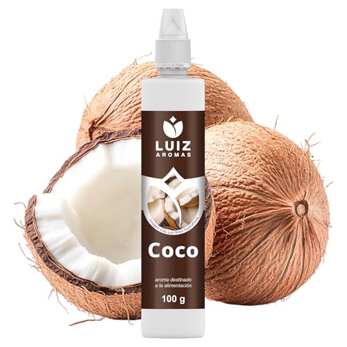 LUIZ AROMAS | Aroma Coco - Aroma Alimentario en Gotas para dulces de Hornear, Pasteles, Bizcochos y Tartas | Producto Vegano sin Calorías y sin Azucar | Producto 100% Italiano (100g)