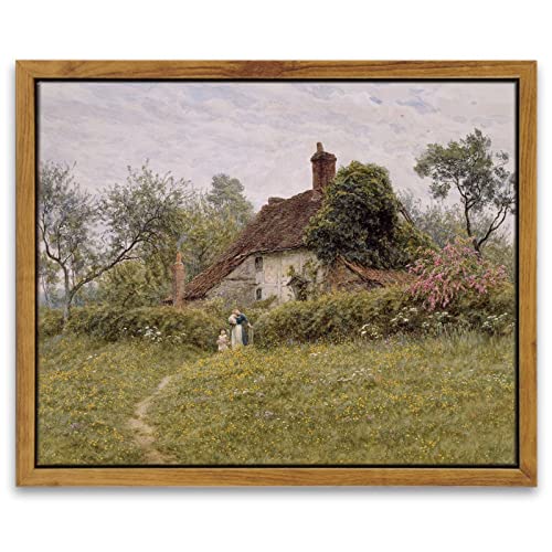 InSimSea Framed Canvas Wall Art, Vintage Decor, Classical Landscape Watercolour Painting, Rustic Wall Decor for Living Room, Bedroom, Farmhouse, Bathroom, 8"x10"