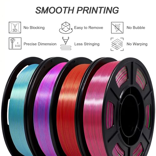 Image of YOUSU Silk Dual Color PLA Filament 3D Filament Coextrusion PLA Multicolor PLA Filament 1.75mm (± 0.02 mm) Compatible with Most of 3D Printer, 250g*4 Color Pack