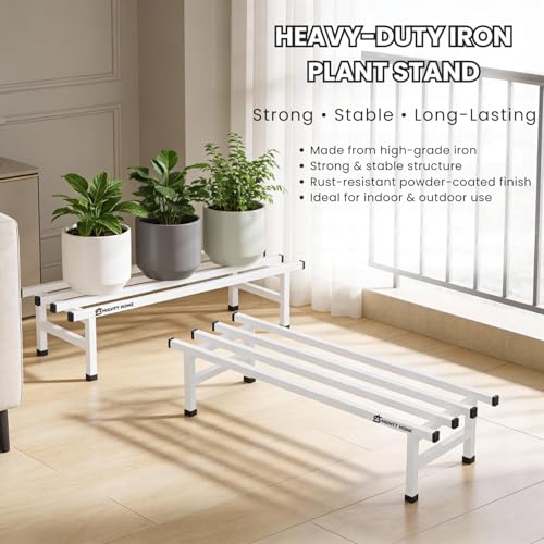 Image of Mighty Home Iron Plant Stand Set of 2, Durable Metal Rack for Indoor & Outdoor Decor, Heavy Duty, Rust-Resistant, Space-Saving Plant Holder for Home, Balcony & Garden, White
