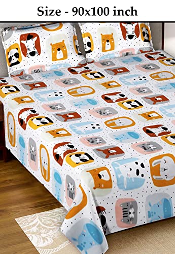 Image of Kuber Industries Double Bedsheet|Glace Cotton Animal Print Bedsheet with 2 Pillow Covers for Living Room|Bedroom|90x100 Inch (Multicolor)