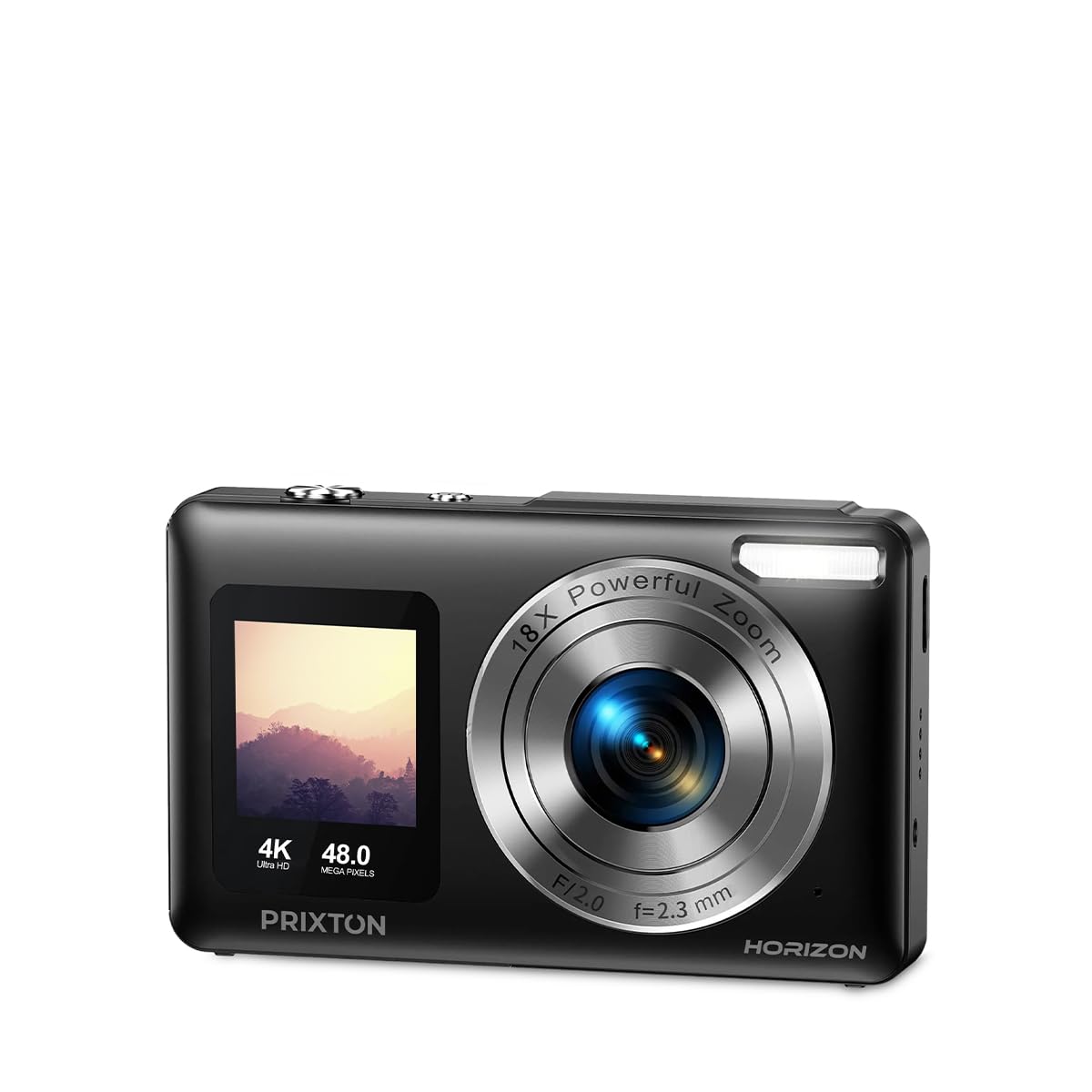 PRIXTON Cámara Digital Horizon DC915 con Pantalla Dual, Resolución 4K 48MP, Zoom 18X, Autonomía 120 min, Tarjeta SD hasta 64GB