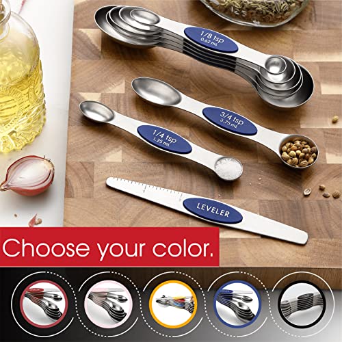 Image of Spring Chef 8 Magnetic Measuring Spoons Set for Baking & Cooking, Sapphire