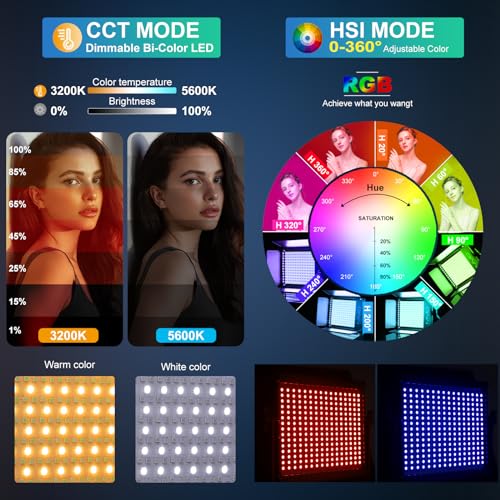 Image of GVM RGB Photography Lighting Kits with 2 Softboxes, 880RS 60W Studio Lights with Bluetooth Control, 2 Packs Video Light with 18 Lighting Scenes, led Panel Lights for Video Recording, 8330lux /0.5M