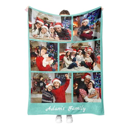 Personalised Photo Blanket Ultra-Soft Custom Fleece Throw with Your Pictures for Family and Friends and Colours