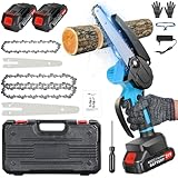 【改良強化版】チェーンソー 充電式 4インチ+6インチ コードレス 電動のこぎり 21V ミニチェーンソー PSE認証済み 2000mAh大容量バッテリ2個付 片手操作 2セットのガイドバーと3つのマンガン鋼チェーン 収納箱付き 安全ロック 軽量 切断直径70mm~150mm 木工切断 農業 園芸用 枝切り伐採 日本語取扱説明書付