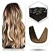 Produktbild YoungSee Remy Clip in Extensions Ombre Menschliches Haar - Balayage Dunkelstes Braun bis Mittelbraun mit Karamellblond Clip in Echthaar Extensions - Haarverlangerung Clips Dickes Haare 7pcs/120g 35cm
