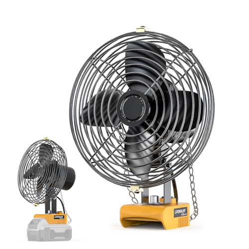 LIVOWALNY Portable Jobsite Fan Compatible with Dewalt 20v Battery, 7' Cordless Works Fan 17W 3500RPM Portable with Low Voltage Protection, USB and Type C Charging Port (No Battery)