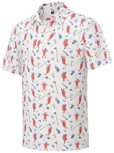 Mens Golf Polo Shirts Short Sleeve Funny Golf Shirts for Men Crazy Hot Dog Polo Shirts Fun Golf Polos